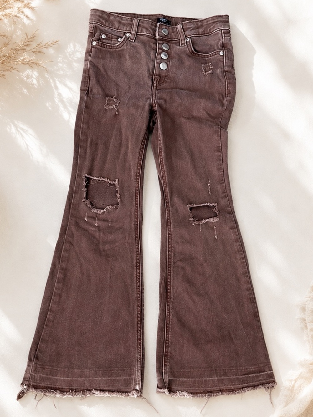 Girl’s Brown Distressed Flare Jeans